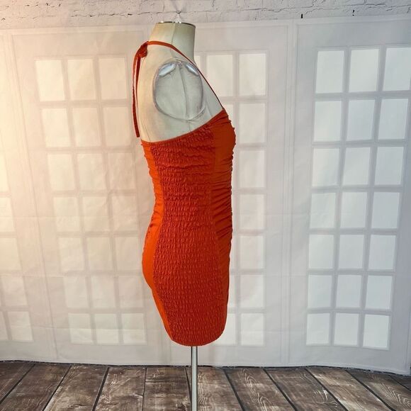 FREE PEOPLE WOMEN'S HOLD ON burnt orange smocked MINI DRESS size xs - Picture 6 of 12